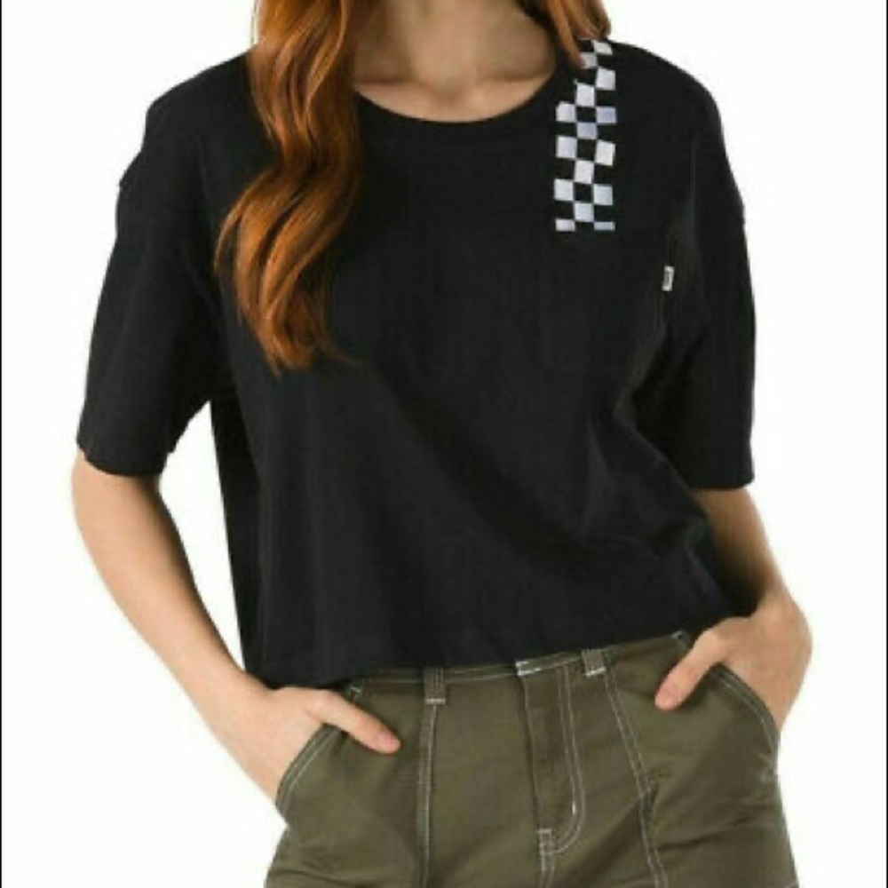 Checkerboard Embroidered Crop Top
